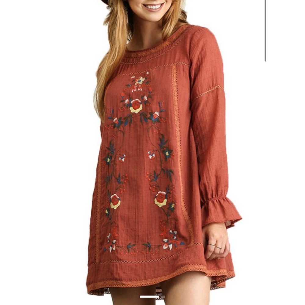 Altar'd State Embroidered Mini Dress Women XS Orange Excellent Boho Floral Lace